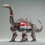 **a 3d rendered image of an industrial-style diplodocus robots with a glass chest head and iraq flag colour scheme metallic metal, an ultra-detailed illustration in the style of Atey Ghailan and Jacek Yerka, ultra-high resolution, in a dynamic pose, 4k --ar 13:20 --v 7.0** - Upscaled by <@1087506013407695028> (relaxed)