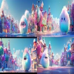 **<https://s.mj.run/r1k8q3TNSqk> <https://s.mj.run/FaAPSlDMhl8> Combine both uploaded images into one wide YouTube banner. Keep the magical cartoon city exactly as it is, without changing colors, shapes, or style. Place the fluffy round creature (Mimbu) from the second image into the scene naturally, keeping its original look, proportions, and textures unchanged. Blend the character smoothly into the environment as if standing in front of the city. Do NOT alter the city, do NOT alter the character. Only merge them into one coherent, bright, magical cartoon banner. No text. Wide composition suitable for a YouTube channel header. --ar 7:3 --v 6.0** - Variations (Strong) by <@1088867720403107860> (fast)