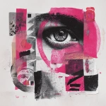 **create an abstract art piece hot pink black and white, with an eye in the middle, some crazy shapes, face abstract, some square and round shapes, half body inside of a all white studio** - Image #3 <@1240395747078307862>