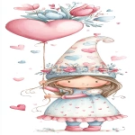 **whimsical valentine gnome girl holding a heart-shaped balloon, tall hat with floral trim, sweet smile, soft watercolor style, pink, red, baby blue, isolated on a white background, centered, clean simple clipart with no clutter --profile ndjowph --ar 1:3 --v 7.0** - Image #4 <@1327677480533757952>