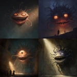 **an evil looking beholder getting prepared for comabt** - <@655005986771304448> (fast)