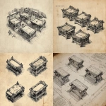 **instructional illustration, detailed black and white engraving, clean style as in a training manual, depicting four tables set up in a gaming room, fine linework, printed on aged parchment, no color, historical authenticity, high contrast --ar 3:2** - <@806727373508706334> (fast)
-# Create, explore, and organize on [midjourney.com](<https://midjourney.com/imagine?from_discord=1>)