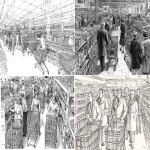 **Line drawing. 1950. Supermarket in France. Customers push their shopping carts through the aisles, filled with beer and canned goods. --ar 13:9** - <@427585336424661004> (relaxed)