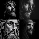 **black and grey illustration of Jesus Christ --v 7.0** - <@1142119265961513122> (fast)