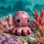 **vinyl toy colourful japanese art yokai octopus kappa with psychic mind powers of esp and glossy led digital eyes, and many japanese art patterns glossy on a coral reef backgorund --v 7.0** - Image #4 <@1014981691850371152>