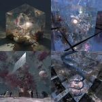 **a biomechanical aviary floating inside an infinite mirrored cube, feathered serpents coiled around antenna towers made of glassbone, moonstone-hatched insects projecting dreams as holograms, cascading looped waterfalls falling upwards into negative space, cathedral-sized lungs breathing fog into crystalline orchards, gravity tilting sideways as flaming koi orbit fractured obelisks, photorealistic shimmer on liquid marble floors, hollow suns suspended by silver thread, humanoid shadows stitched to air by gold needles, flocks of origami beasts unfolding mid-flight, moonstone vines crawling across pulsating skylights, pink lightning caught inside translucent prism trees, ancient machine-animal hybrids frozen mid-dance, everything reflected in a pool that doesn't exist --v 7.0 --p 3yk8su5** - <@1077492926550134864> (fast)