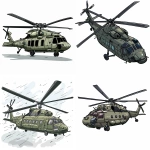 **CH-53 military helicopter, bold cartoon-style illustration, simple flat colors, minimal detailing, thick black outlines, viewed from 3/4 front angle in flight, dramatic perspective, high contrast, limited color palette (black, gray, olive green), white background, vector art look --v 6.0 --ar 1:1 --raw** - <@795458731428544552> (fast)
-# Create, explore, and organize on [midjourney.com](<https://midjourney.com/imagine?from_discord=1>)