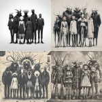 **A vintage anime-style full-body black-and-white illustration. A group of creepy abstract non-human creatures posing for a group photo, concept art, futuristic. --v 7.0** - <@852041915598635039> (fast)