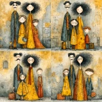 **whimsical photorealistic illustration of a fathers d mother with their girl and boy, father has black hair and a moustache, he’s wearing glasses, mother has curly blonde hair and she’s wearing glasses girl has dark brown hair and she’s wearing glasses, son has brown hair and is older and taller than the young girl --v 7.0 --p b3kgthr --s 750** - Variations (Strong) by <@520759084903956481> (fast)