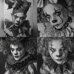 **Greyscale, hyper realism, horror Chicano inspired, female clown --v 7.0** - <@1116424656908464158> (fast)