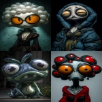 **shhhh humanoid alien creature, the queen of the inflated balloon head, large round bulging eyes, cinematic lighting --ar 2:3 --p 36k5xl9 --exp 50 --v 7.0** - <@1018138887199129620> (relaxed)