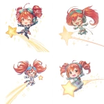 **super deformed chibi 2-heads anime style illustration, single female character inspired by Kasane Teto, twin red drill hair, futuristic headset, joyfully riding on a small glowing shooting star with a long sparkling tail of light, star is small and cute to emphasize the character, cheerful expression with arms open, playful pose, highly detailed chibi anime style, crisp outlines, soft cel shading, vibrant colors, plain white background, no text, no extra elements --ar 1:1 --v 7.0 --q 2** - <@1393790438166757418> (fast)