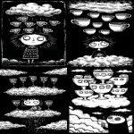 **Seven of Cups tarot card by Sarah Andersen. The image is black and white and depicts the seven cups on a cloud, possibly reflecting their impractical or transient nature. This may also reflect the idealized imagination or confusion of the figure conjuring them. Accordingly, the cups have been associated with wishful thinking. all set against a black background, and the overall design is simple yet striking, in the style of Sarah Andersen. --ar 3:5 --v 7.0 --p fllp7es** - <@409716268476923920> (fast)