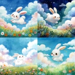 **A colorful and bright fairytale-style illustration, a large cute white rabbit smiling and hopping in the center, background with blue sky and fluffy clouds, green meadow with blooming flowers at the bottom, soft watercolor texture, gentle line art, cheerful and warm, in the style of a Japanese children's picture book cover, square format, suitable for a music album jacket** - <@1212945075831836692> (relaxed)
-# Create, explore, and organize on [midjourney.com](<https://midjourney.com/imagine?from_discord=1>)