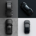 **3D rendering of a black car, top view, rendered from the top, simple 3D, C4D, blender, plain floor --v 7.0** - <@1090235509290319903> (fast)