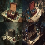 **A small box on a table full of Alchemist supplies and medical gear, D&D art --ar 5:3 --v 7.0** - <@632328592499539989> (fast)