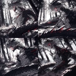 **In the woods, a dragon monster was burned. 282313 Anime, perfect details, glossy, anime style, HD 32k --ar 3:5 --raw --sref <https://s.mj.run/C4LBTfT22GA> <https://s.mj.run/kIk1DMj5RxA> <https://s.mj.run/qqPwqlnbEws> --sw 100 --stylize 700 --iw 0 --niji 6** - Variations (Strong) by <@409716268476923920> (fast)