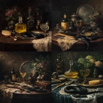 **a dark, moody, victorian oil painting in impasto style of absinthe, a golden hairbrush, other victorian and gothic curious, and a black snake on a table. --ar 3:4 --v 7.0** - <@693132661379825714> (fast)
