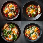 **please use this style of photography and create a michelin level gorgeous photo of a tomato shakshuka-- 3 eggs. Gorgeous plating, light-- polish.** - <@1083267046139236443> (fast)