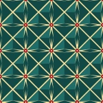 **seamless repeating geometric pattern, atomic-era plaid made of intersecting gold and teal lines with red starburst ornaments at the crossings, mid-century modern Christmas aesthetic, repeating textile or wrapping paper design --tile --ar 1:1 --v 6.0 --chaos 5 --raw** - Image #4 <@973241297529868358>