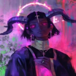 **Cosmography satanic battle nun with devil horns and a halo --ar 4:5 --niji 6 --p tvnnn53 --raw --sref 7337 696968 73 --sv 4** - Image #1 <@948741381743083580>