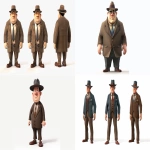 **Average US male citizen from the 1950'. cartoony, 3d, video game, white background, full body, 1950 style, middle class working man with suit and fedora, plump, slightly big head and hands, colorful --ar 9:5 --v 6.0** - <@377164013374537729> (fast)