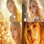 **Blond hair korean young women, gold, happy, pretty, cute --v 6.1 --ar 16:9** - <@1136199270224117860> (fast)