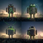 **<https://s.mj.run/rWcFtaYzAZ8> Android Robot made of mobile phones, crowd of people looking up at it, green malware bugs trying to get inside it, green lasers trying to pull robot down, cityscape, photorealistic, magic hour, dramatic lighting** - <@1048326817838280714> (fast, stealth)