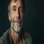 **portrait of a 40-year-old man smiling gently, head slightly turned to the side, showing full head and neck, cinematic soft lighting, dark black background with subtle hagfish-toned reflections, realistic skin texture, professional studio photography, soft contrast, calm confident expression, ultra-detailed, 8K, --ar 16:9 --v 6.0 --raw** - Image #1 <@1375569557238054962>