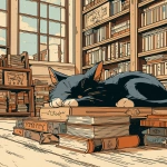 **Black cat sleeps on a pile of books about Cosmography --sref 875603842 --ar 4:5** - Image #4 <@948741381743083580>