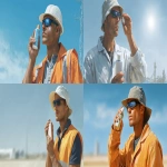 **worker standing outdoors, holding a bottle of sunscreen, applying cream to face, wearing protective hat and sunglasses, sunny day with clear sky, outdoor work environment visible in background, bright daylight, photorealistic style, warm and vibrant color palette, sharp details --ar 16:9 --v 7.0 --q 2 --s 50 --p puravvo** - <@908777820459794493> (fast)