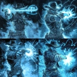 **King Arthur as a cowboy, Excalibur is a pistol inscribed with glowing blue script, western, fantasy, weird west, action pose, gun firing, comic book line art --v 6.1** - Variations (Strong) by <@333046191875162114> (fast)
-# Create, explore, and organize on [midjourney.com](<https://midjourney.com/imagine?from_discord=1>)