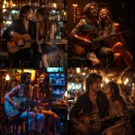 **a young singer 26 years old, with a 12-string acoustic guitar, sitting on a bar stool and sings. His wife dancing to his music, Dark background but lights on the singer and his wife. Artistic photo. --v 6.0 --s 750** - <@1070073886739284080> (fast)
-# Create, explore, and organize on [midjourney.com](<https://midjourney.com/imagine?from_discord=1>)