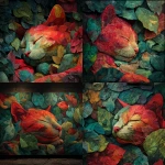 **a red and green leafs painting about nature, sleeping anime kawai cats and mixed more colourful abstract more street art mesh red cat more present** - Remix (Strong) by <@1103302811522977882> (fast)