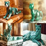 **A cat made out of aventurine on top of a polished table --chaos 25 --ar 3:2 --stylize 250 --weird 200 --v 6.1** - <@1029767017399595109> (fast)