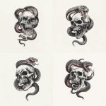 **A snake traditional old shcool skull tattoo design, white background** - Variations (Strong) by <@1289925671455559733> (fast)