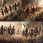 **soldiers charging the enemy. theres a roman legionaire, a knight, a civil war soldier, a world war 1 soldier, a vietnam soldier, and a modern soldier. --ar 7:4 --v 6.0** - <@415014465860272130> (fast)
-# Create, explore, and organize on [midjourney.com](<https://midjourney.com/imagine?from_discord=1>)