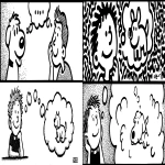 **Representation: A teenager smiling while thinking about a friendly dog, a comic-style thought bubble with a friendly dog inside. Graphic style: Line drawing, cartoon style, influenced by Franco-Belgian comics, thick black lines, simplified design, vector, black and white only, in the style of Keith Haring or the French comic strip "Alinéa". [IMPORTANT]: A single continuous line extending from one side of the image to the other, minimalist, strong outlines, line drawing, without lifting the hand, ultra-simplified, no shading, entirely white image, drawing created in the center of a sheet of paper. --ar 16:5** - <@627984126871470085> (fast)