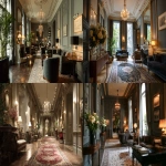 **Réception d'hôtel de luxe style parisien, élégant et raffiné, décoration classique et chic avec moulures, lustres en cristal, mobilier en velours et bois sombre, tapis somptueux, lumière chaude et accueillante, ambiance sophistiquée et intime, rendu réaliste et photographique haute définition --ar 16:9 --v 7.0 --raw** - <@1383082029771522126> (relaxed)