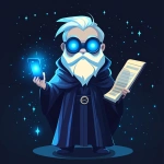 **Futuristic legal wizard mascot, glowing blue eyes, wearing a judge robe mixed with a wizard cloak, holding a digital scroll and a smartphone, cartoonish but clean, high-tech magical vibe, flat design - vector art --s 250** - Image #2 <@844314166369583134>