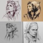 **a sketch portrait of a female Zabrak rebel from the Star Wars universe** - <@1031624461092393042> (fast)