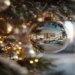 **close up on a christmas ball on a christmas tree, inside the ball you can see the reflection of a beautiful modern living room, realistic, HD --ar 4:5 --v 7.0** - Image #2 <@1215227399508332544>