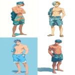 **An anime character . A handsome teenage male since 18 and 20 years , with flams hair with a blue combinaison, swim shorts . He look like a super vilain --ar 3:5** - <@409716268476923920> (fast)