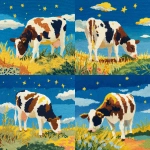 **a cow in the style of knitted art is seen eating grass on an illustration with bold colors and patterns, featuring blue sky and yellow stars. the pattern includes colorful details such as brown dots and white stripes on its fur, which adds to it's playful character. a green patch can be visible at bottom right corner of the scene, indicating that we may see more grass or other elements around. this design would create a whimsical atmosphere for any wallpaper or background use.** - Variations (Strong) by <@1263833281322029154> (fast)
-# Create, explore, and organize on [midjourney.com](<https://midjourney.com/imagine?from_discord=1>)