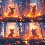 **A mythical fox made of fire, a halo of electricity floating above head, fireflies flying around background, inside of a mystical misty forest, embers in foreground, cinematic, bokeh effect, abstract, foxfire, 3d, uhd, octane render, --ar 3:4 --niji 6** - Variations (Strong) by <@812948421366644747> (fast, stealth)