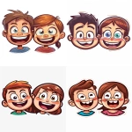 **Cartoon faces of a laughing boy and girl, both with wide open mouths, squinted eyes, big smiles, rosy cheeks, no background. Bright colors, childlike style, super funny expressions. Created Using: Procreate cartoon brushes, kids sticker style, bold outlines, expressive cartoon features, vivid tones, simplified round shapes, cheerful comic layout --ar 4:5 --v 6.0** - <@1380326100856737813> (relaxed)