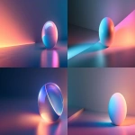 **minimalist abstract 3D composition, soft glowing sphere partially intersecting with flat planes, gradient lighting with soft blue, peach and violet tones, realistic light falloff, clean modern style, dark background, futuristic and calm mood, smooth surfaces, ultra HD, 16:9 aspect ratio --ar 16:9 --v 6.0 --raw** - <@1321055388543483937> (fast)