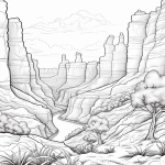 **coloring book cover drawing Grand Canyon, in the style of mixes realistic and fantastical elements, dreamlike illustrations, bloomcore, tasteful use of negative space, no text, sketchfab, adventurecore, magic realism --ar 83:107 --v 5.2** - Image #4 <@1144501518293282817>