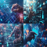 **A professional person's hand highlighting a block of time on a digital calendar with a futuristic, glowing effect. The background is a blurred office environment with a sense of focus and deep work. --ar 16:9 --v 6.0** - <@1331803127602614274> (fast)