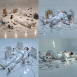 **a person lying in a sterile white studio space, surrounded by tangled cables connected to shopping bags, sneakers, coffee cup and smartphone as if being charged by consumerism, Balenciaga fashion campaign style, hyperrealism, A24 cinematic aesthetic, cold studio lighting, smooth reflections on the floor, natural skin texture (not plastic), minimal composition, ultra detailed, 8K ultra realistic photo, sense of emptiness and dopamine addiction** - <@1140324697154797598> (fast)